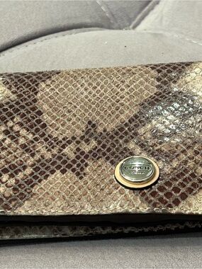 Coach Tan/Brown Snakeskin-Effect Wallet with Gold Turn-Lock
